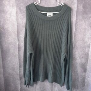 Aerie Womens Medium Pullover Green Ribbed Fuzzy Oversized Cozy Sweater